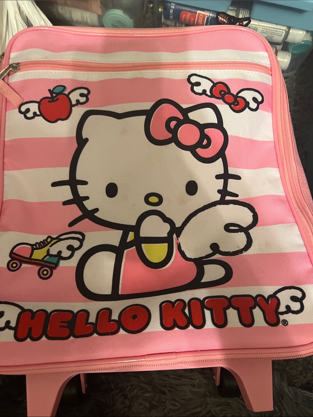 Hello Kitty Pink and White Striped Rolling Case